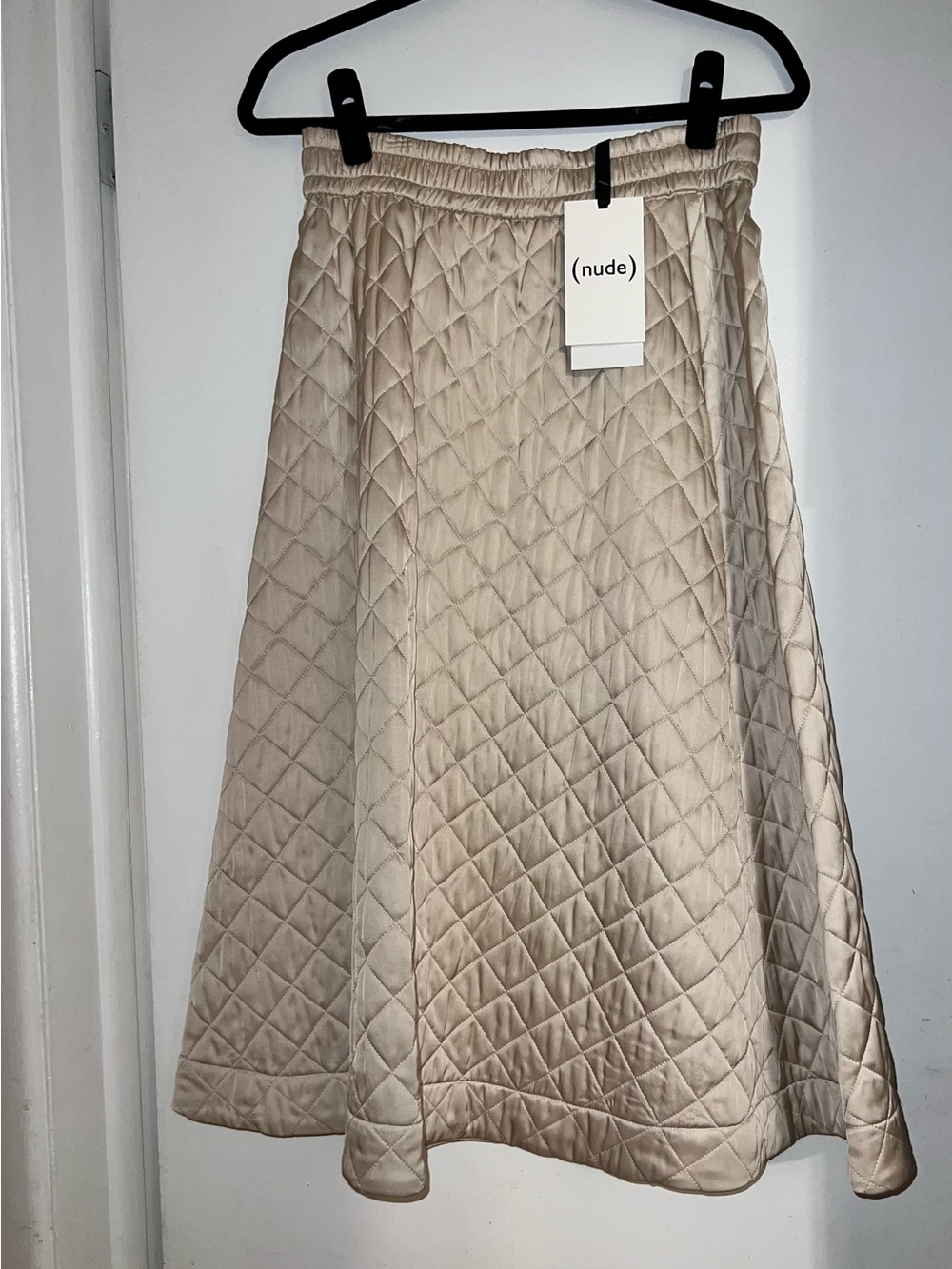 NUDE Quilted Midi Skirt in Nude Beige